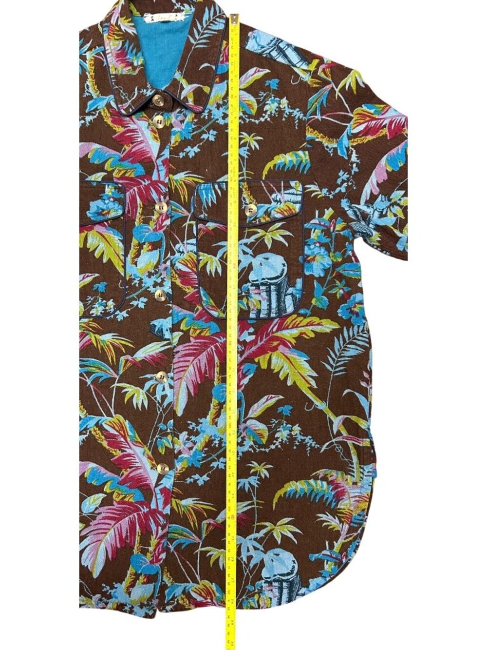 Inouï Small Brown Vintage Women’s Tropical Button-Up Shirt/Jacket 100% Cotton - Picture 9 of 14